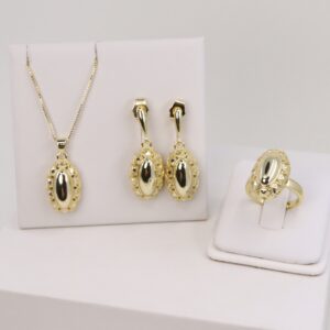 Set cercei + lant 55 cm + pandativ + inel placat cu aur 14K - model ST248