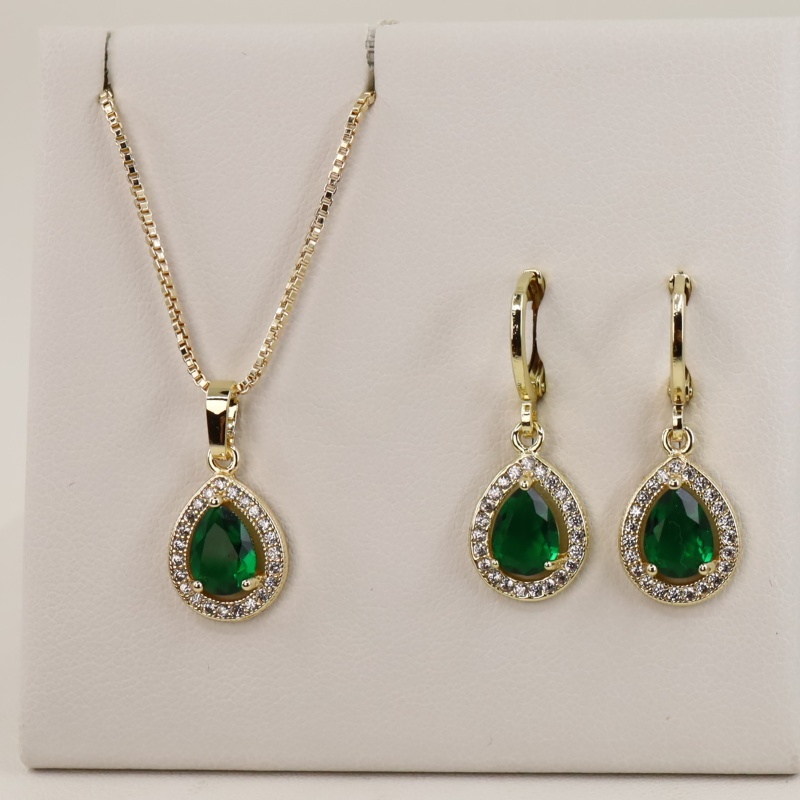 Set cercei+lant+pandativ placat cu aur 14K model ST287 - lant 45 cm