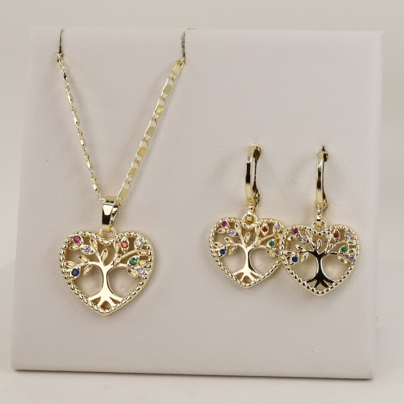 Set cercei+lant+pandativ placat cu aur 14K model ST285 - lant 45 cm