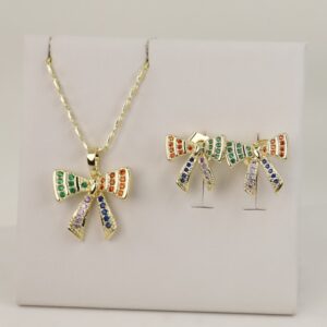 Set cercei+lant+pandativ placat cu aur 14K model ST294 - lant 45 cm