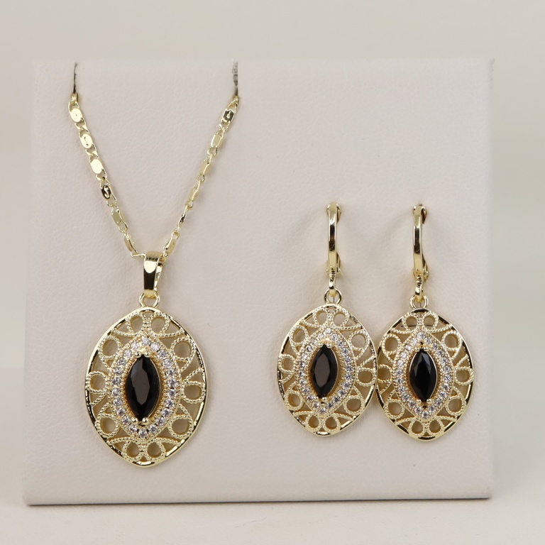 Set cercei+lant+pandativ placat cu aur 14K model ST300 - lant 45 cm