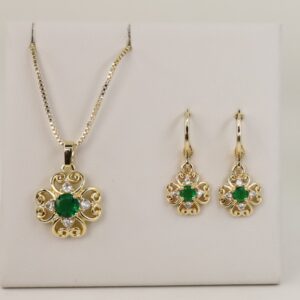 Set cercei+lant+pandativ placat cu aur 14K model ST291 - lant 45 cm