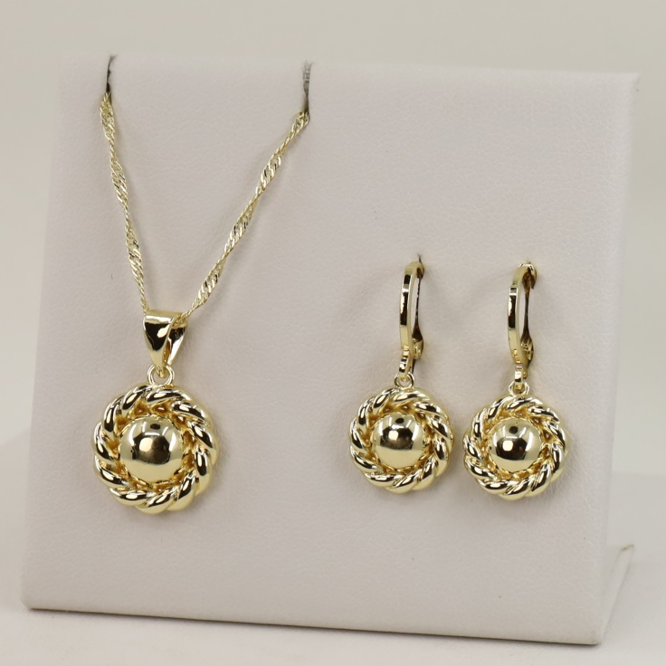 Set cercei+lant+pandativ placat cu aur 14K model ST325 - lant 60 cm