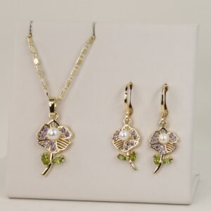 Set cercei+lant+pandativ placat cu aur 14K model ST344 - lant 45 cm