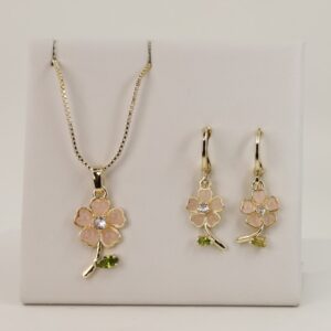 Set cercei+lant+pandativ placat cu aur 14K model ST388 - lant 45 cm