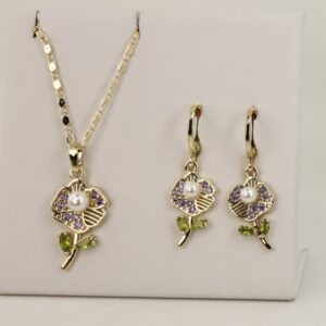 Set cercei+lant+pandativ placat cu aur 14K model ST434 - lant 45 cm