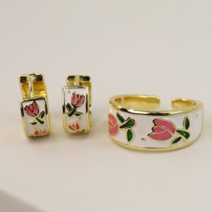 Set cercei + inel placat cu aur 14K Model NX157