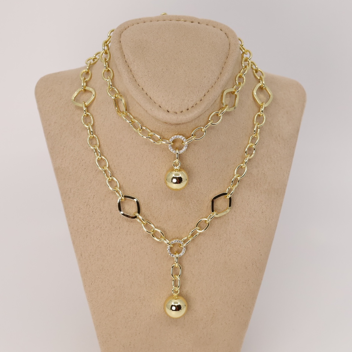 Set lant+bratara placat cu aur 14K model ST476 - 60 cm / 20 cm