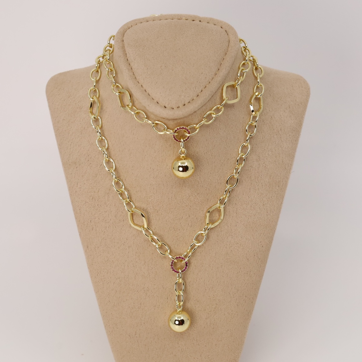 Set lant+bratara placat cu aur 14K model ST477 - 60 cm / 20 cm